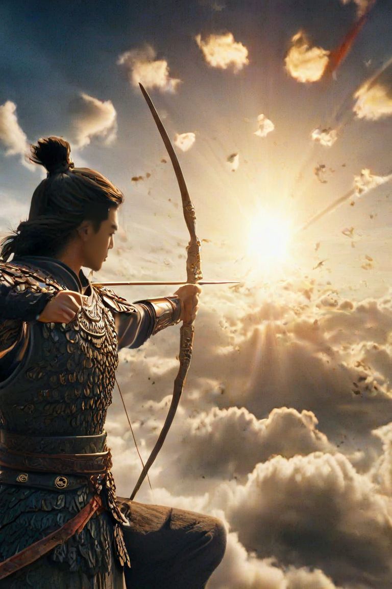 00251-806657182-_lora_LCMTurboMix_Euler_A_fix_1_A man wearing ancient Chinese armor, holding a bow and arrow, shoots towards the nine suns in th.png
